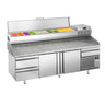 Pizzabord PREMIUM PLUS - 2305x800mm - med 2 Døre og 2 Neutrale Skuffer 1/2 - inkl. Køleopsats - 10x GN 1/3