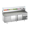 Pizzabord PREMIUM PLUS - 2305x800mm - med 2 Døre, 7 Neutrale Skuffer og Køleopsats til 11x GN 1/4 Beholdere