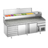 Pizzabord PREMIUM PLUS - 2305x800 mm - granitbordplade - med 2 døre og 6 skuffer - inkl. køleopsats - 10x GN 1/3