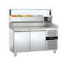 Pizzabord PREMIUM - 1500x800 mm - granitbordplade - med 2 døre - inkl. køleopsats med glasafdækning - 5x GN 1/3 + 1x GN 1/2