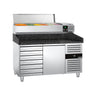 Pizzabord PREMIUM - 1500x800 mm - granitbordplade - med 1 dør og 7 skuffer - inkl. køleopsats - 6x GN 1/3