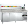Pizzabord PREMIUM 2,0 x 0,8 m - med 3 Døre - inkl. Køleopsats LED - 10x GN 1/4