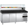 Pizzabord PREMIUM 2,0 x 0,8 m - med 3 Døre - inkl. Køleopsats - 10x GN 1/4