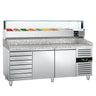 Pizzabord PREMIUM - 2000x800 mm - granitbordplade - med 2 døre og 7 skuffer - inkl. køleopsats med glasafdækning - 9x GN 1/3
