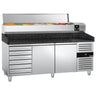 Pizzabord PREMIUM - 2000x800mm - med 2 Døre og 7 Neutrale Skuffer - inkl. Køleopsats - 9x GN 1/3