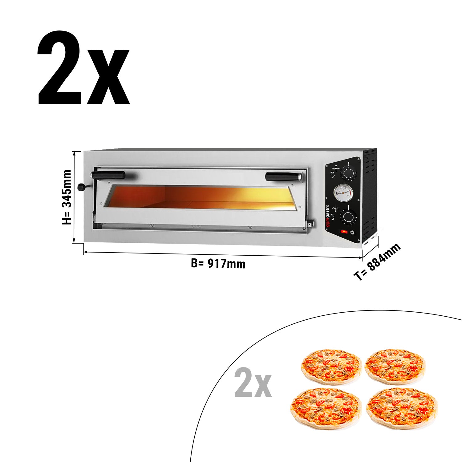 (2 stk.) Pizzaovn 4+4x 30 cm