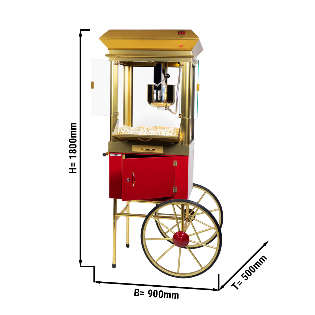 Popcorn vogn – Gryde kapacitet: 250 gr - inkl. Majs spand & belysning