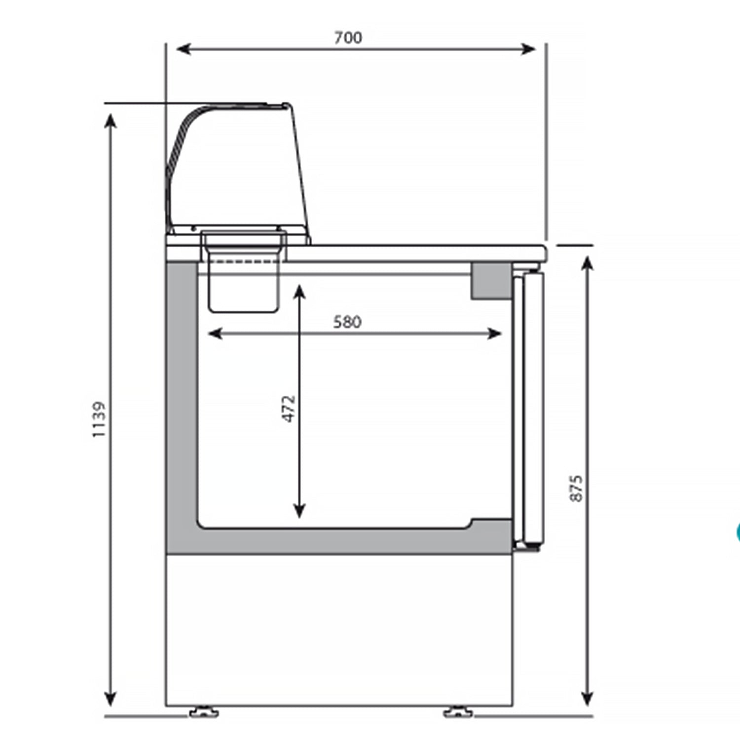 Pizzadisk (GN) - 1,46 x 0,7 m - med 6 Skuffer 1/2 og 1/3