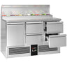Saladette Mini PREMIUM - 1368x700 mm - 1 dør og 4 skuffer - til 8x GN 1/6 GN-kantiner