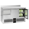 Kølebord PREMIUM - 1368x700 mm - 368 liter - statisk køling - med 2 døre - med 2 skuffer - Bagkant