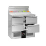 Saladette / Pizzabord PREMIUM - 0,9 x 0,7 m - med 4 Skuffer 1/2 - til 5x GN 1/6