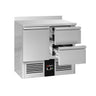 Kølebord PREMIUM - 900x700 mm - til GN 1/1 - Farve sort - statisk køling - med 1 døre - med 2 skuffer - Bagkant