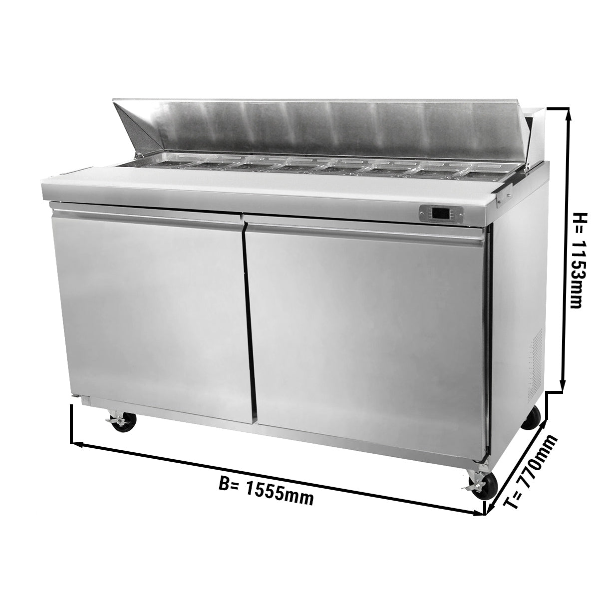 Saladette / Pizzadisk PREMIUM - 1,60 x 0,86 m – 510 liter - med 2 Døre