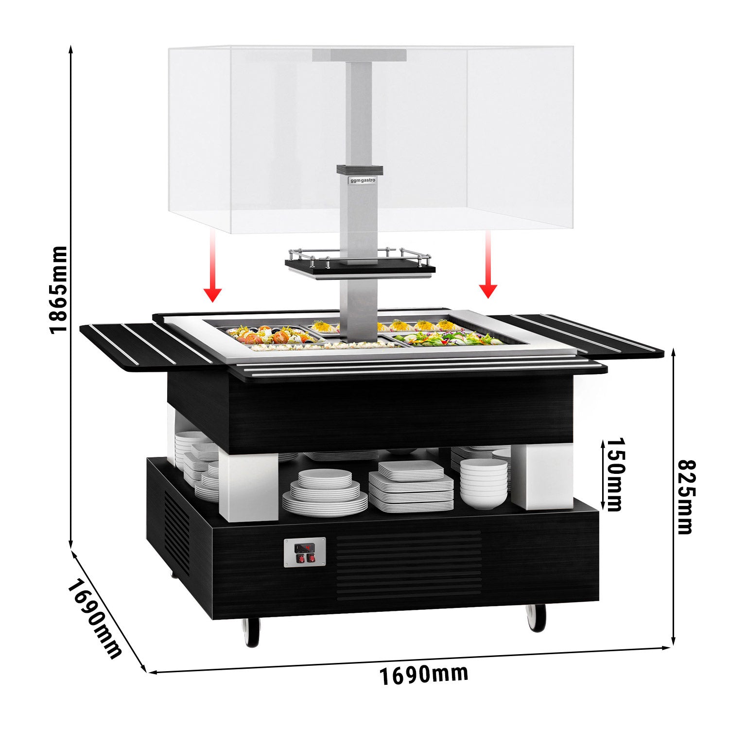 Salatbar/salatbuffet - 1600mm - med LED-belysning - til 4x GN 1/1