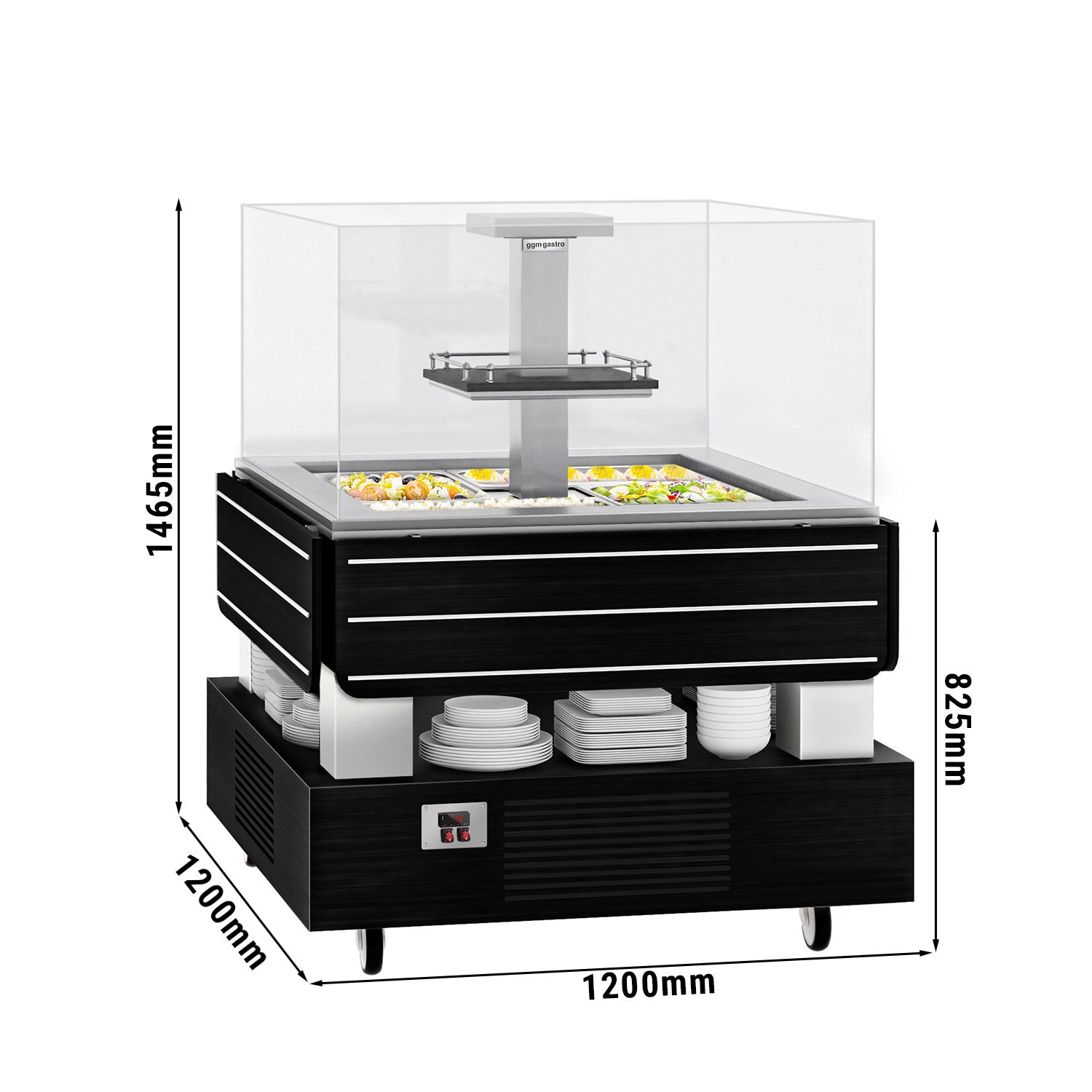 Salatbar/salatbuffet - 1600mm - med LED-belysning - til 4x GN 1/1