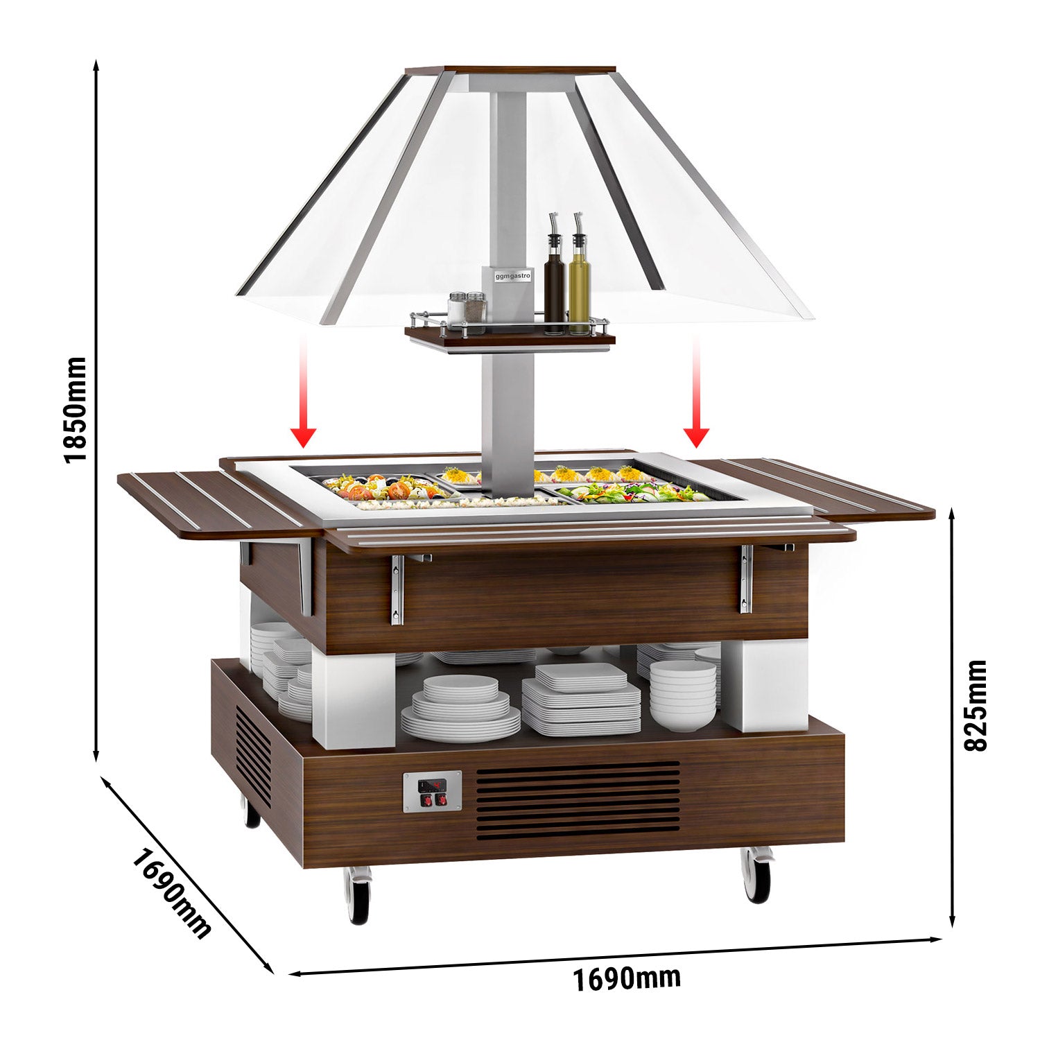 Salatbar kold buffet - 1,6 m - til 4x GN 1/1