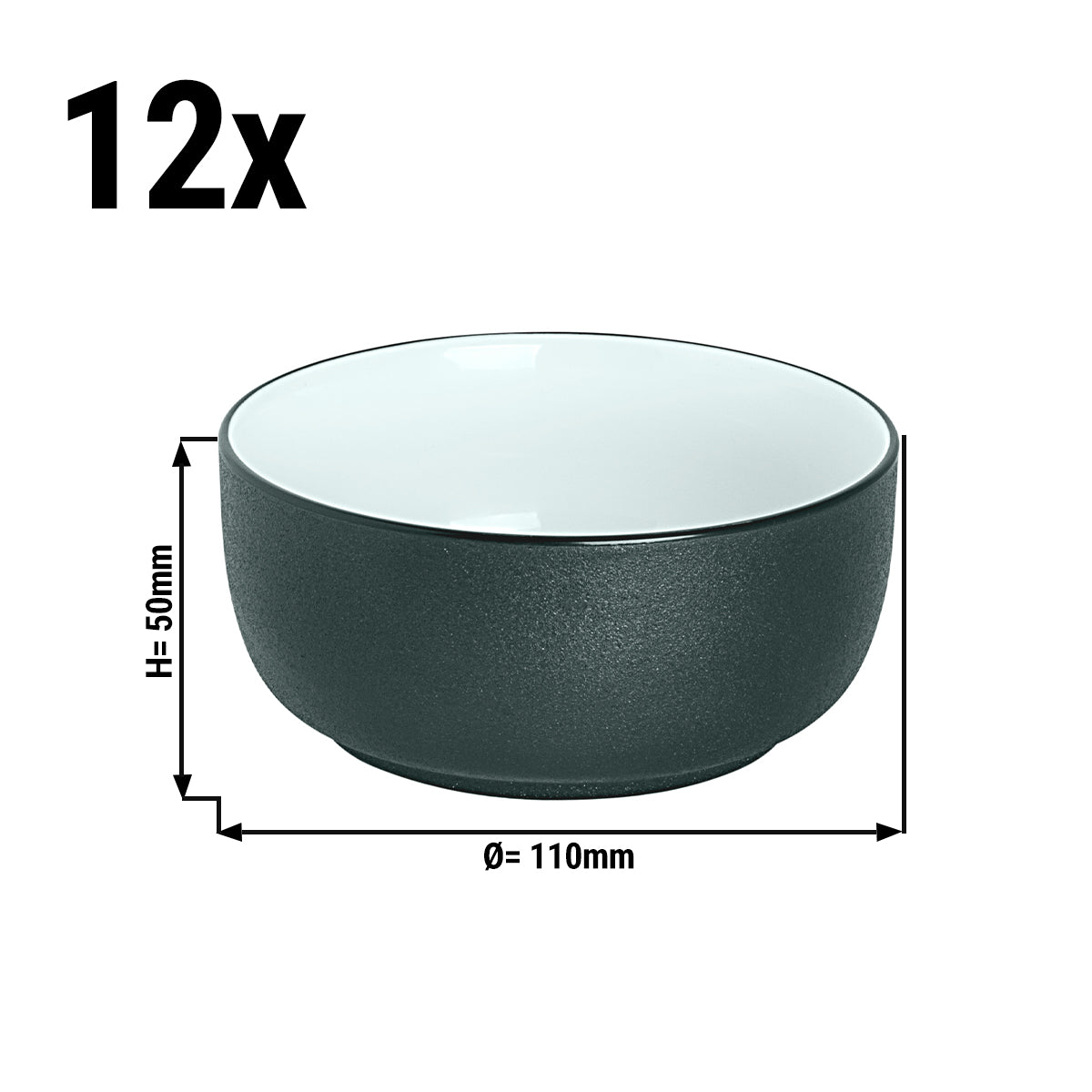 (12 stk.) Maastricht Cosmic Bowl - 32 cl - Ø 11 cm - Hvid / Sort