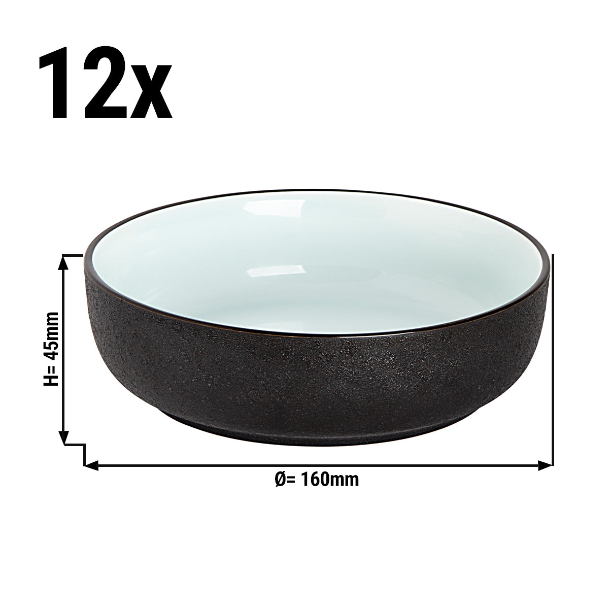 (12 stk.) Maastricht Cosmic Bowl - 55 cl - Ø 16 cm - Hvid / Sort