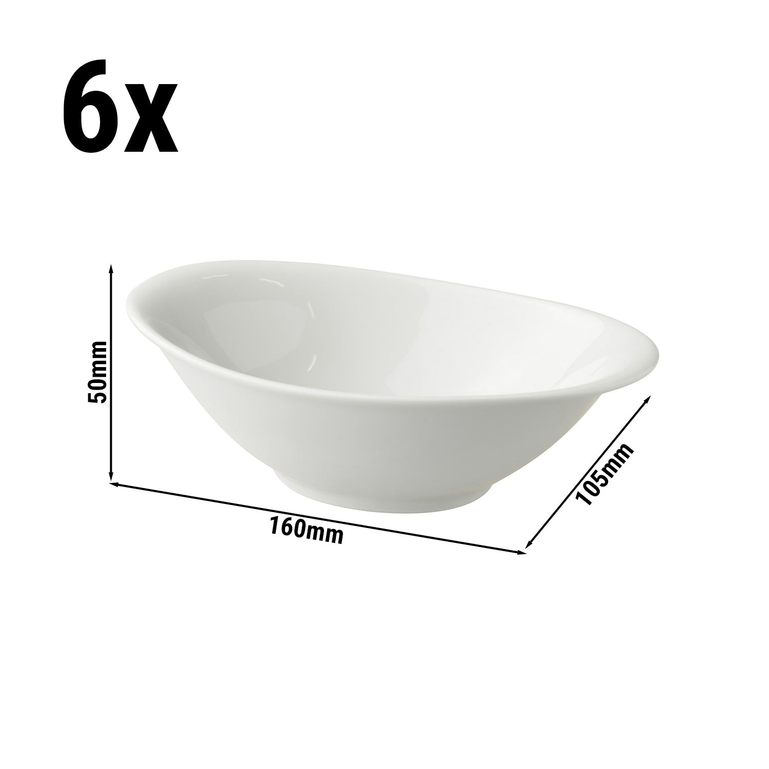 (6 stk.) WHITE DELIGHT - Skål - 160x105mm - 200ml - Hvid