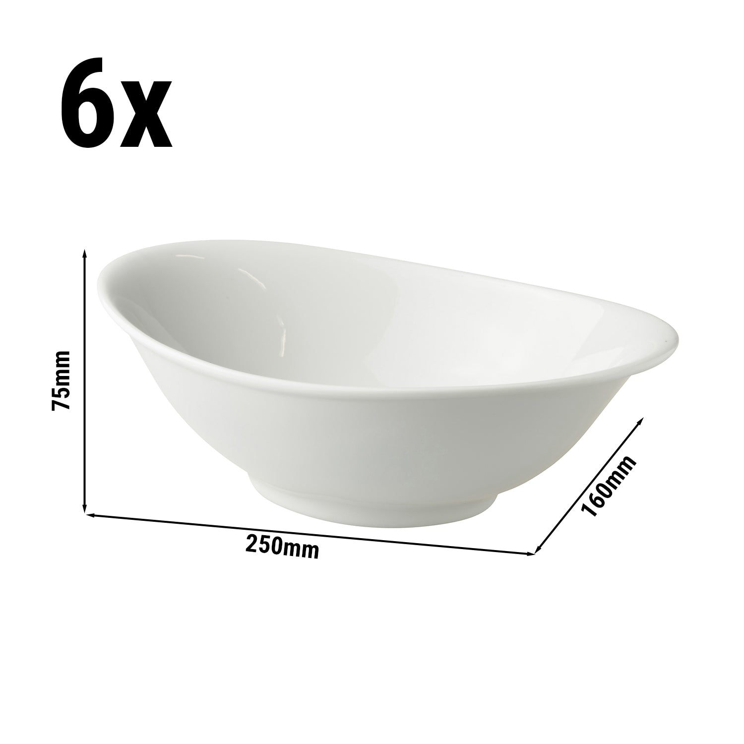 (6 stk.) WHITE DELIGHT - Skål - 250x160mm - 700ml - Hvid