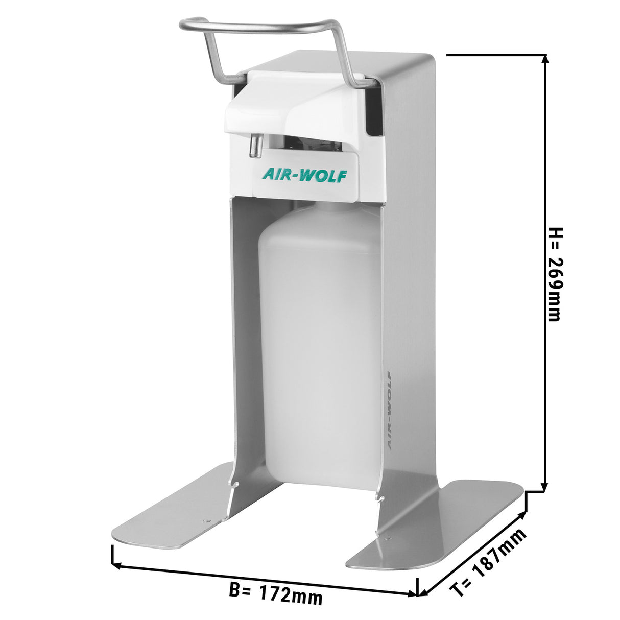AIR-WOLF - Dispenser med sæbe og desinfektionsmiddel med betjeningshåndtag - 500 ml - fritstående enhed