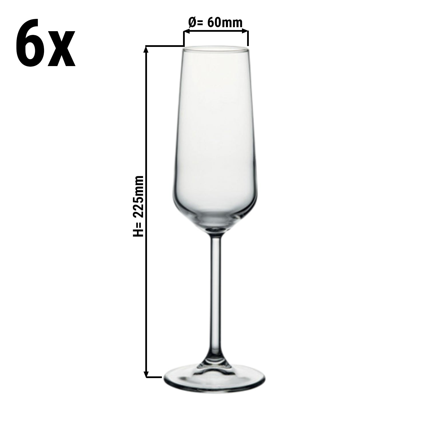 (6 stk.) Champagneglas - ALLEGRA - 195 ml - Gennemsigtig