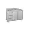 Vaskeskab ECO - rustfrit stål - 1200x600 mm - 3 skuffer - med 1 vask i højre side