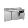 Vaskeskab ECO - rustfrit stål - 1400x700 mm - med affaldsbeholder - med 2 vaske i venstre side