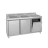 Vaskeskab ECO - rustfrit stål - 1400x600 mm - med affaldsbeholder - med 2 vaske i venstre side