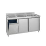 Vaskeskab ECO - rustfrit stål - 1400x700 mm - med affaldsbeholder - med 2 vaske i højre side