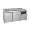 Vaskeskab ECO - rustfrit stål - 1600x700 mm - med 2 vaske i venstre side - med affaldsbeholder