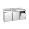 Vaskeskab PREMIUM - rustfrit stål - 1600x600 mm - med affaldsbeholder - med 2 vaske i venstre side
