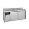 Vaskeskab ECO - rustfrit stål - 1600x600 mm - med affaldsbeholder - med 2 vaske i højre side
