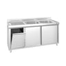 Vaskeskab PREMIUM - rustfrit stål - 1600x600 mm - med affaldsbeholder - med 2 vaske i højre side