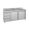 Vaskeskab ECO - rustfrit stål - 1600x600 mm - 3 skuffer - med 2 vaske i højre side