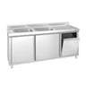 Vaskeskab PREMIUM - rustfrit stål - 1800x600 mm - med affaldsbeholder - med 2 vaske i venstre side