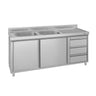 Vaskeskab ECO - rustfrit stål - 1800x600 mm - 3 skuffer - med 2 vaske i venstre side