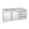 Vaskeskab PREMIUM - rustfrit stål - 1800x600 mm - 3 skuffer - med 2 vaske i venstre side