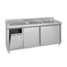 Vaskeskab ECO - rustfrit stål - 1800x700 mm - med affaldsbeholder - med 2 vaske i højre side