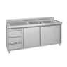 Vaskeskab ECO - rustfrit stål - 1800x600 mm - 3 skuffer - med 2 vaske i højre side