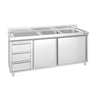 Vaskeskab PREMIUM - rustfrit stål - 1800x600 mm - 3 skuffer - med 2 vaske i højre side