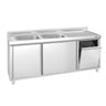 Vaskeskab PREMIUM - rustfrit stål - 2000x600 mm - med affaldsbeholder - med 2 vaske i venstre side