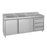 Vaskeskab ECO - rustfrit stål - 2000x600 mm - 3 skuffer - med 2 vaske i venstre side