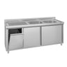 Vaskeskab ECO - rustfrit stål - 2000x600 mm - med affaldsbeholder - med 2 vaske i højre side