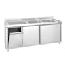 Vaskeskab PREMIUM - rustfrit stål - 2000x700 mm - med affaldsbeholder - med 2 vaske i højre side