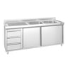 Vaskeskab PREMIUM - rustfrit stål - 2000x700 mm - 3 skuffer - med 2 vaske i højre side