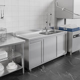 Vaskeskab med skraldespand - 1.6m - 2 vaske til højre - med bagkant og dobbelte døre