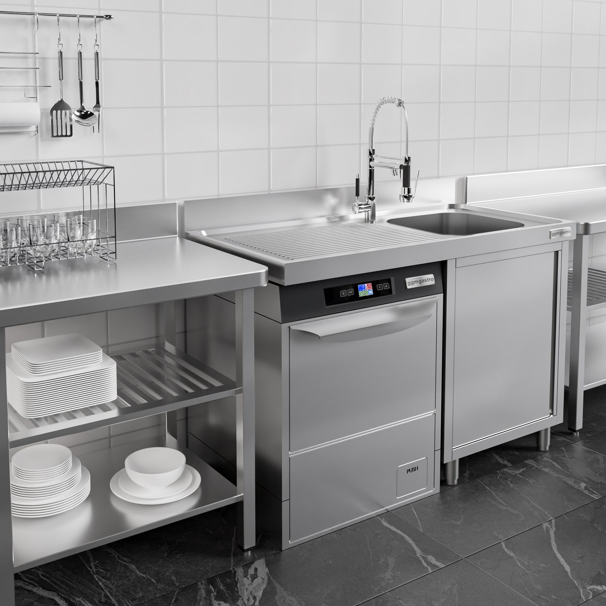 Vaskeskab med plads til opvaskemaskine 1,2m - 1 Vask til Højre L 40 x B 50 x D 25 cm