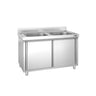 Køkkenvask stål - med underskab - PREMIUM - 1400x700 mm - med 2 håndvaske i midten