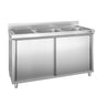 Køkkenvask stål - med underskab - PREMIUM - 1,4m - 2 vaske til højre L 40 x 50 x D 25 cm